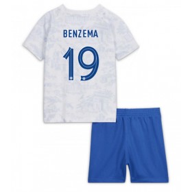 Frankrike Karim Benzema #19 Borta Kläder Barn VM 2022 Kortärmad (+ Korta byxor)